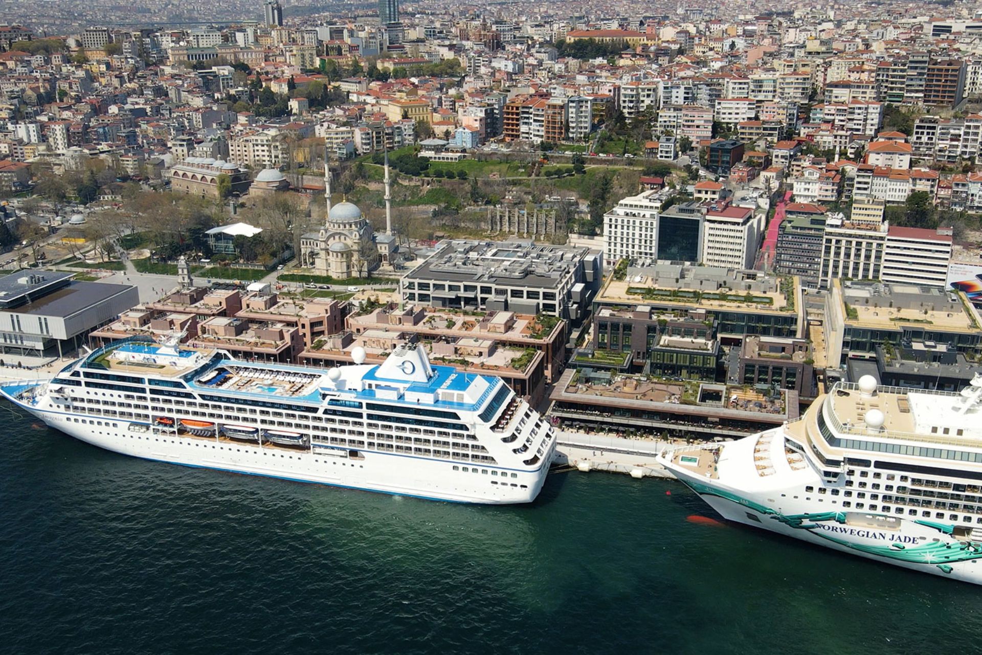 Shopping area at Galataport Istanbul with Bosphorus waterfront views